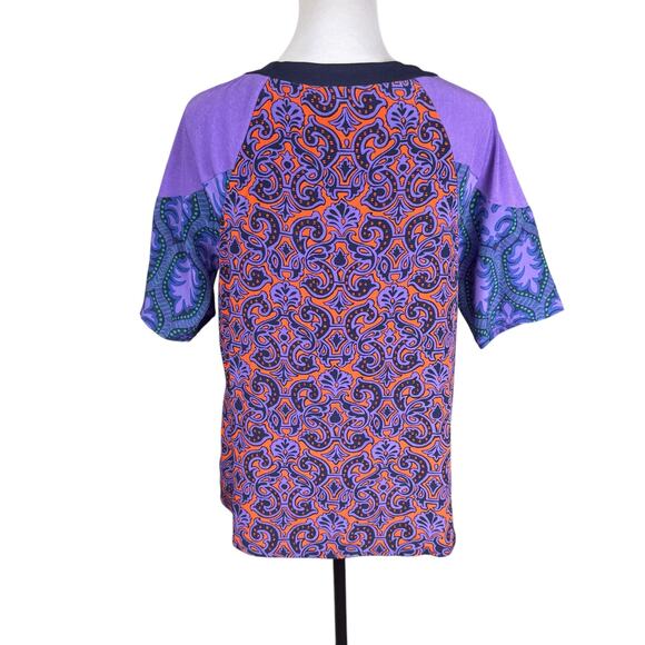Tracy Reese 100% Silk Purple Pattern 3/4 Sleeve Lightweight Breezy Colorful Top - Picture 6 of 11